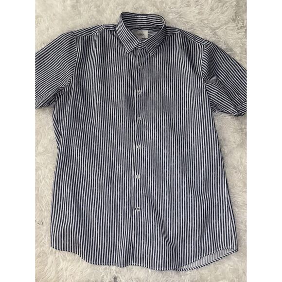 Olzen “ Standard Fit” Men’s Sz. 100 Blue Striped Button Down. Light, Exc. Cond - Picture 1 of 12